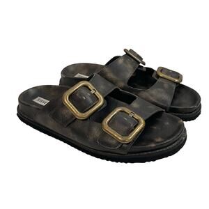 Steve Madden Women's Cape Sandal Distressed Flats Slides Buckle sz 10 Dark Brown